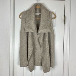 Loft Open-Front Rib Collar Sweater Cardigan - Taupe